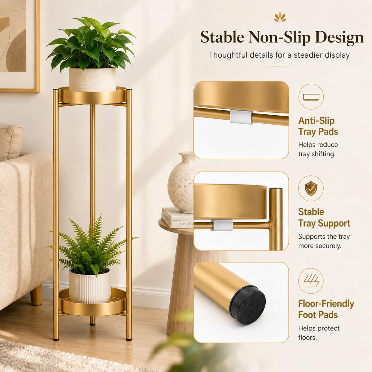 Plant Stand Indoor, 30 Inch Tall 2-Tier Metal Plant Holder