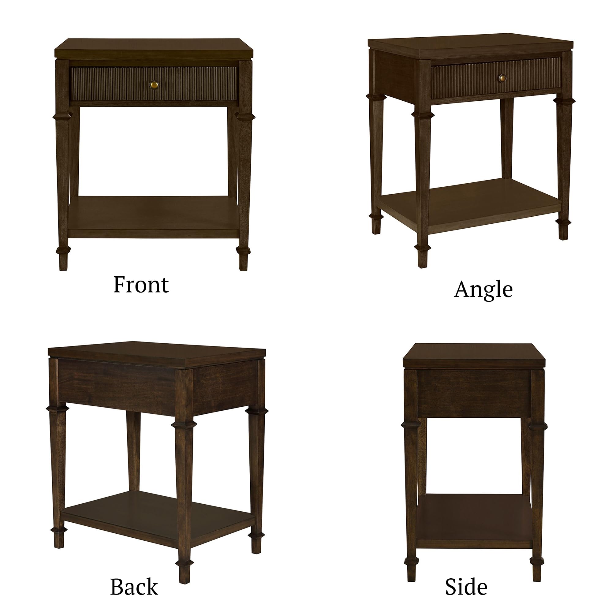 Martha Stewart Kenna Drawer Nightstand for Bedroom Nightstand with Drawer Lily Pond Collection Bedside Table Cottage Design Fluted Drawer, Metal Hardware, Coastal Bedroom Furniture, 26" H Dark Coffee