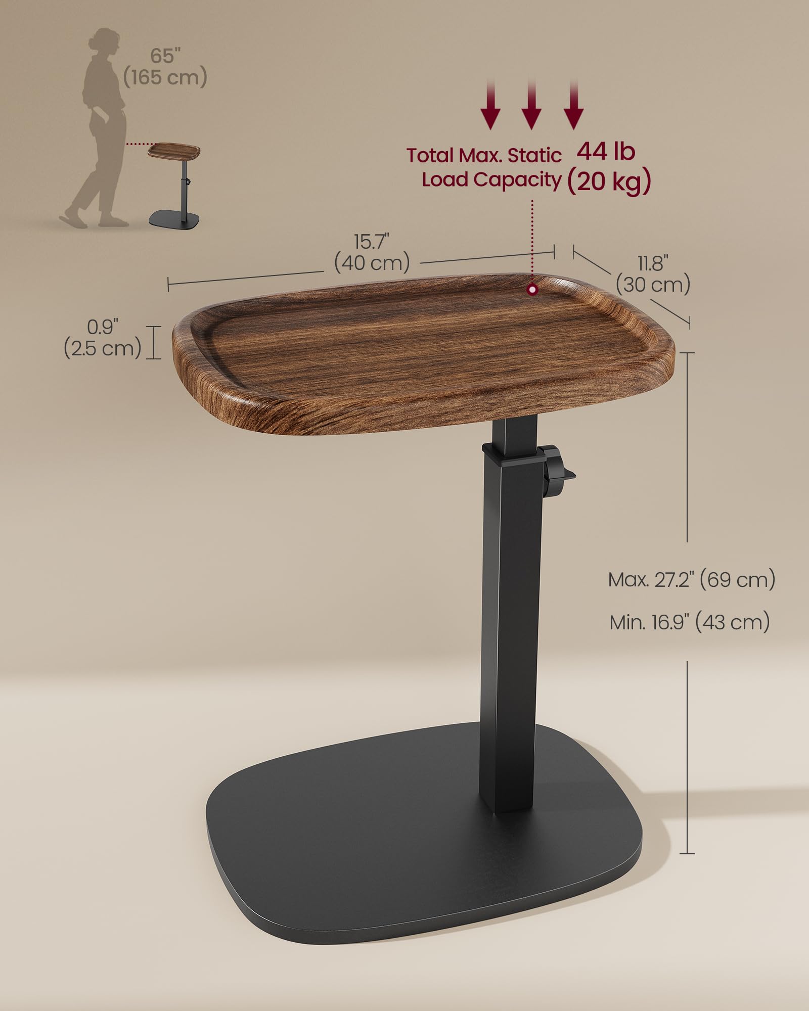 C-Shaped Side Table with Adjustable Height