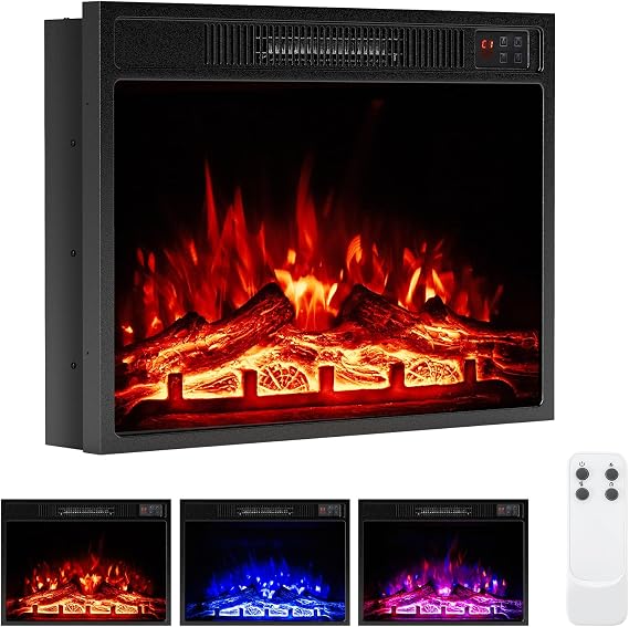 Electric Fireplace Insert with LED Light Strips & Crystal Stones