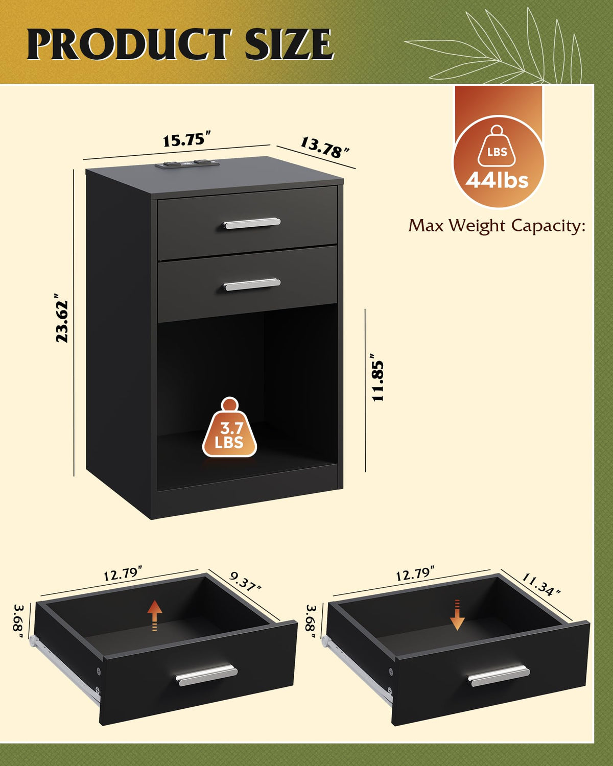 WLIVE Nightstands Set of 2 with Charging Station, Bedside Table with Drawer