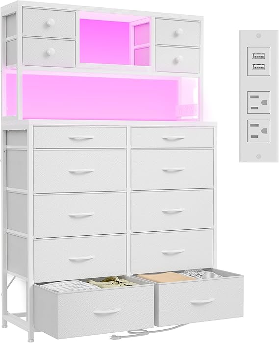 Dresser with LED Lights & Charging Station