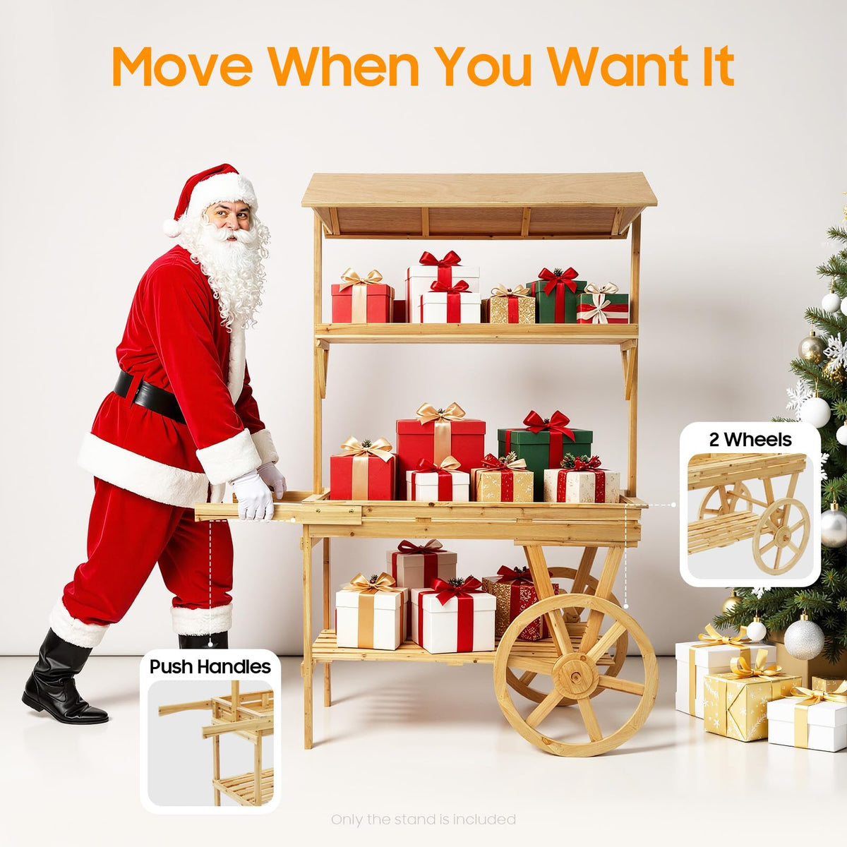3-Tier Flower Cart Display Stand, Rolling Plant Shelf with Push Handles