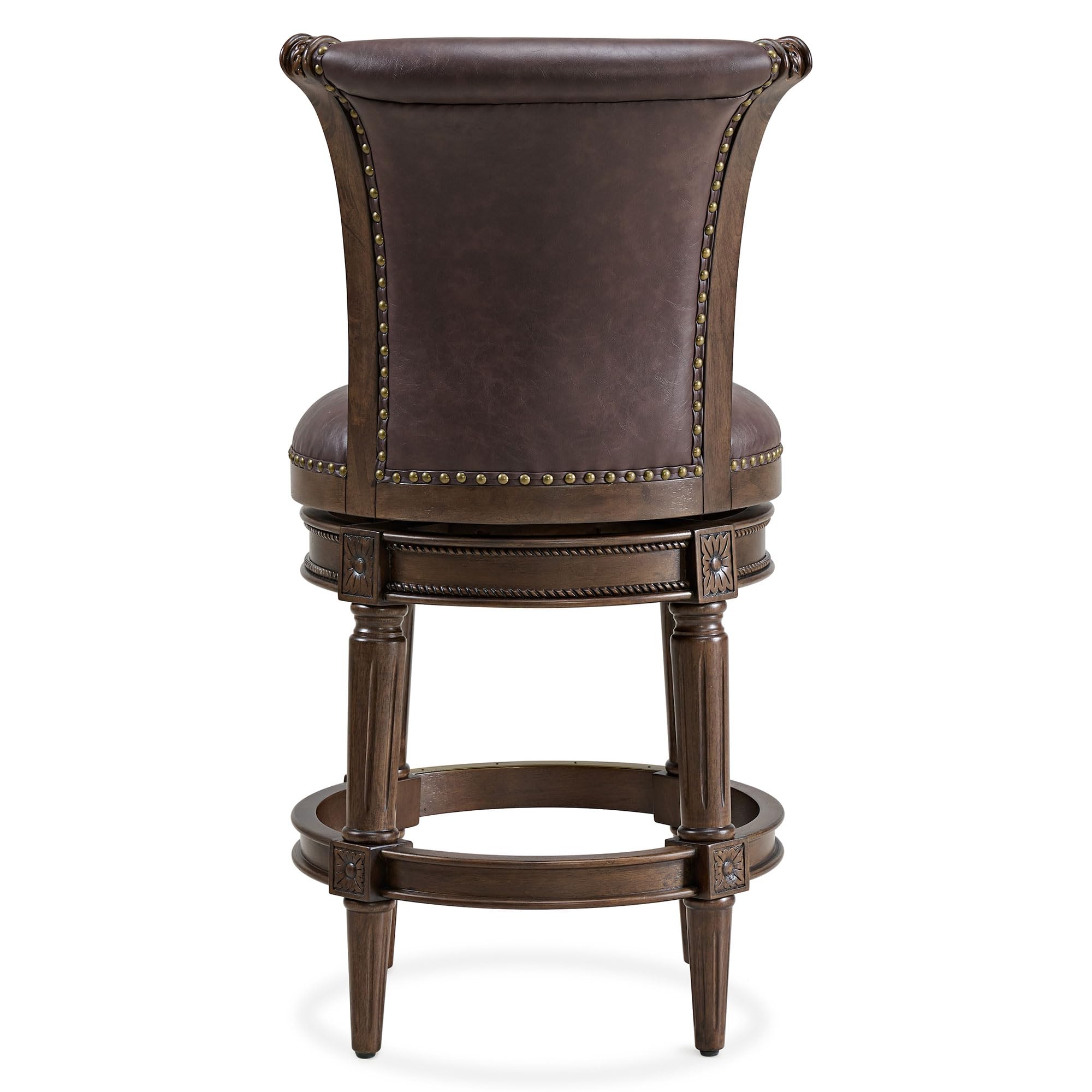 ROME + OAK Set of 3 Runyan 26" Swivel Counter Stool, Rotating High Back Barstool in Dark Walnut Finish with Vintage Brown Vegan Leather Seat