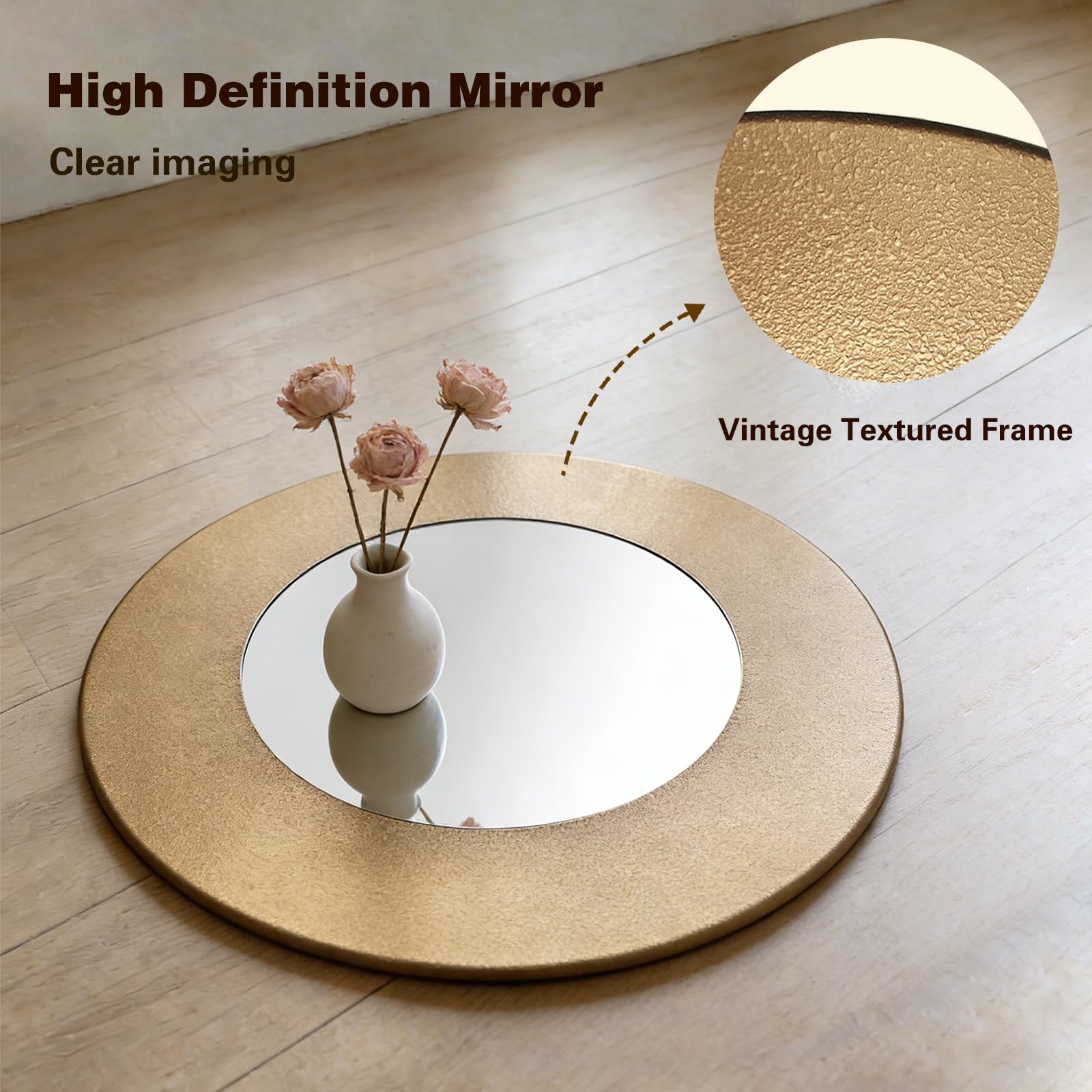 27-Inch Round Bronze Vintage Wall Mirror with Metal Frame