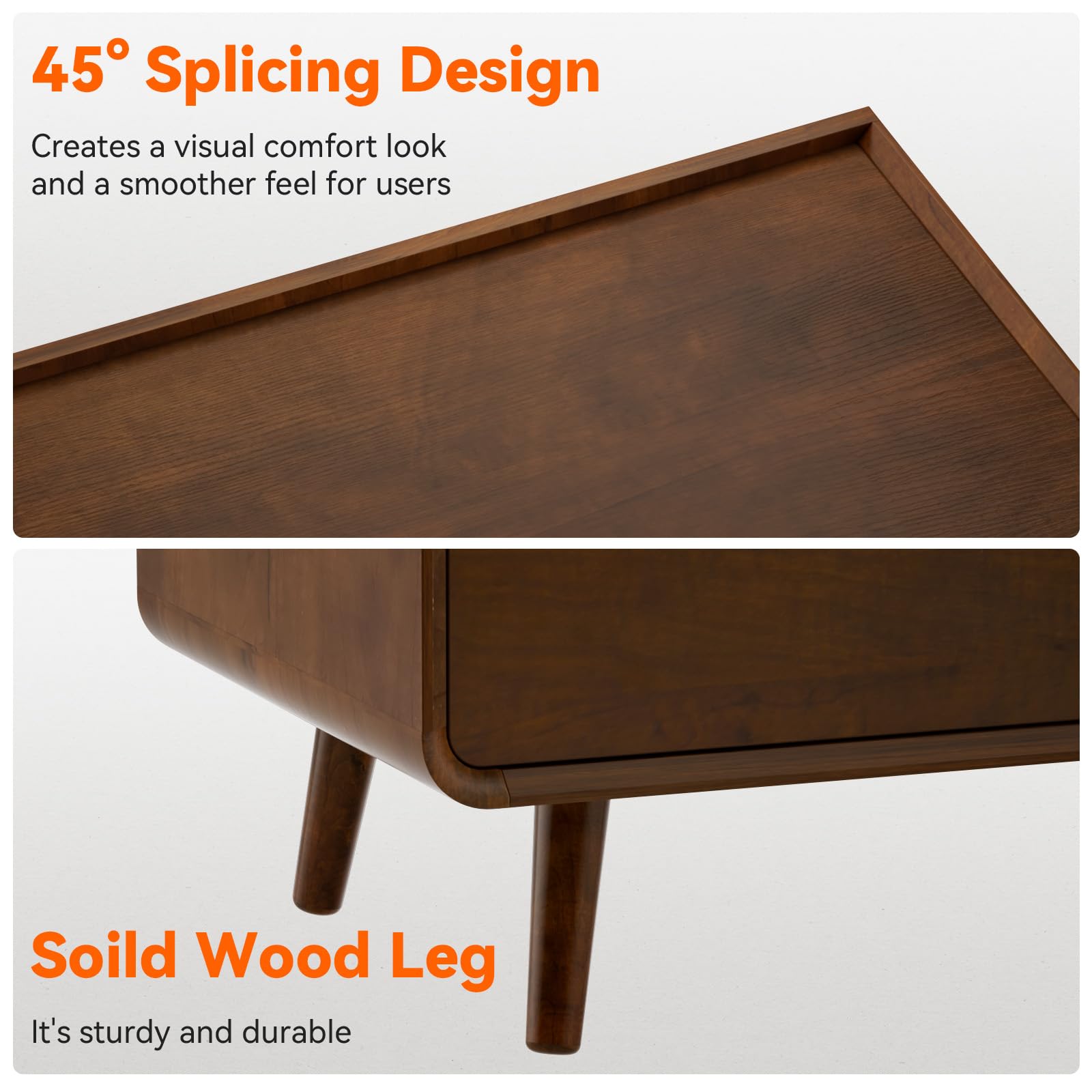 Mid-Century Modern Nightstand with Charging Drawer