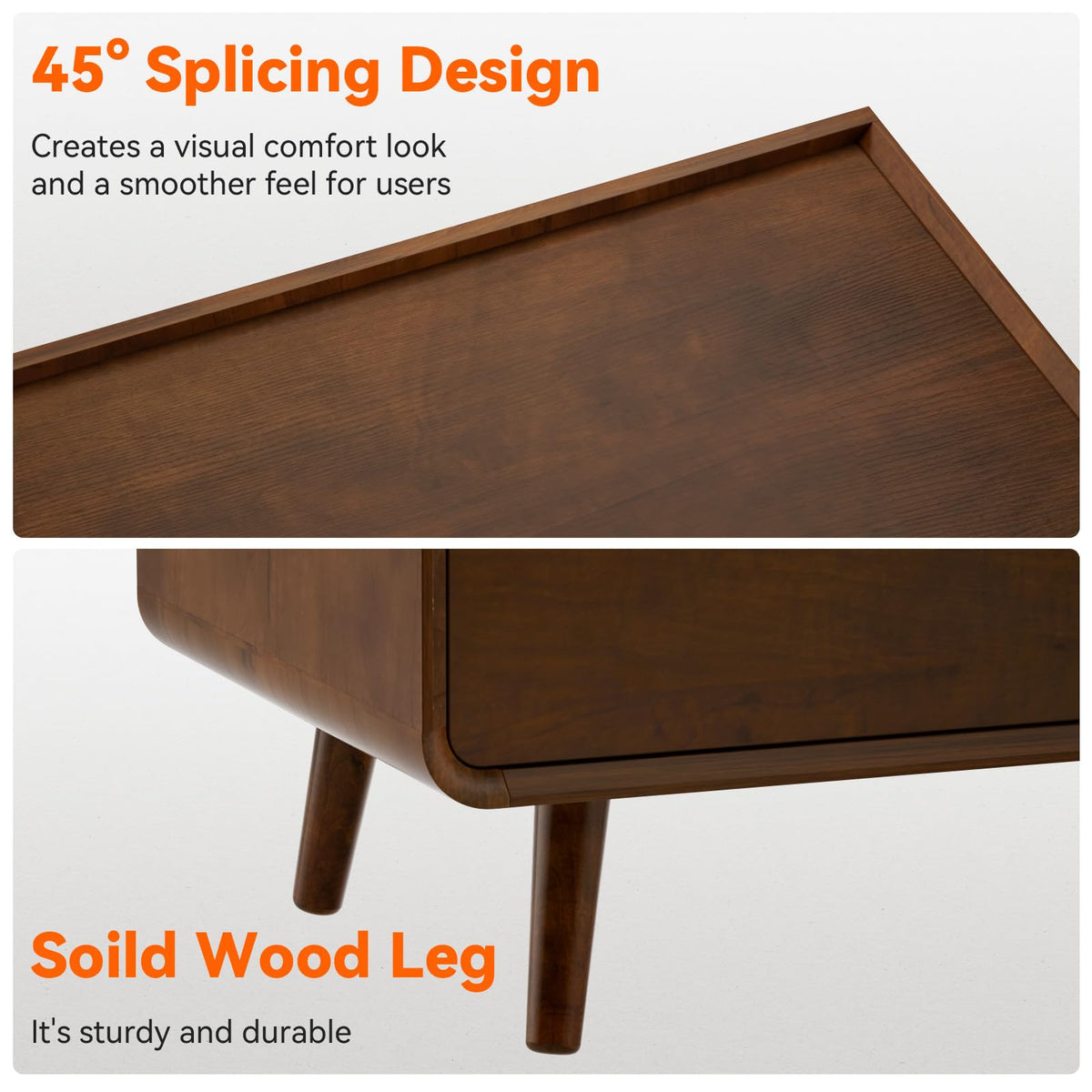25.43" Walnut Finish Nightstand with Charging Station Night Stand with Leg