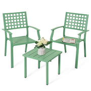 NUU GARDEN 3 Pieces Outdoor Bistro Set, All-Weather Patio Furniture with 2 Metal Stackable Chairs and Square Table, Waterproof Set for Balcony, Porch, Garden, Deck, Green
