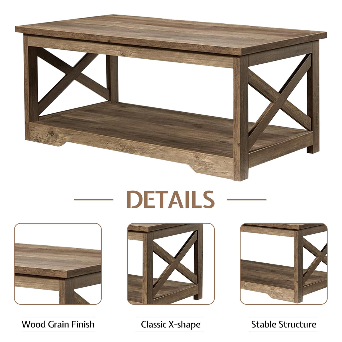 LUXOAK 3 Piece Living Room Table Set with Barn Door, Barnwood