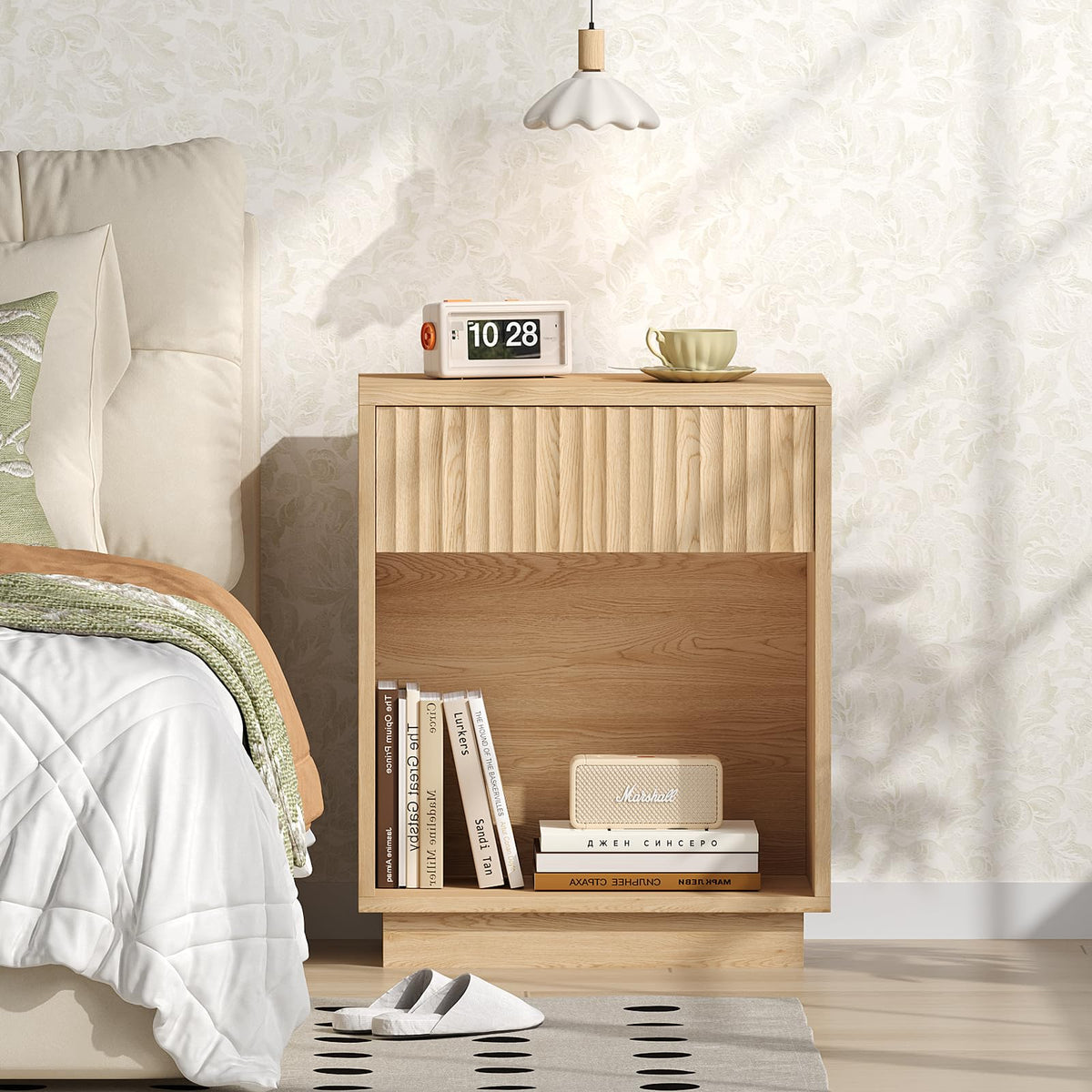 Zeibospri Fluted Nightstands Set of 2, Mid Century Bedside End Side Table