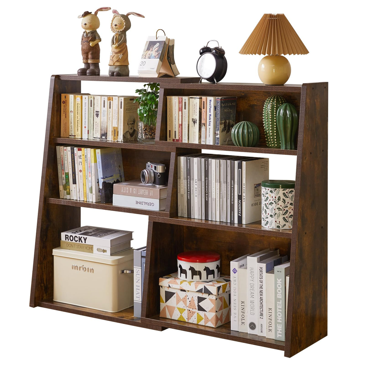 Aibiju Expandable 3-in-1 Convertible Bookcase with Adjustable Width, 4-Tier Modern Storage Organizer, Space-Saving Wooden Bookshelf Rustic Brown YD-BC005H