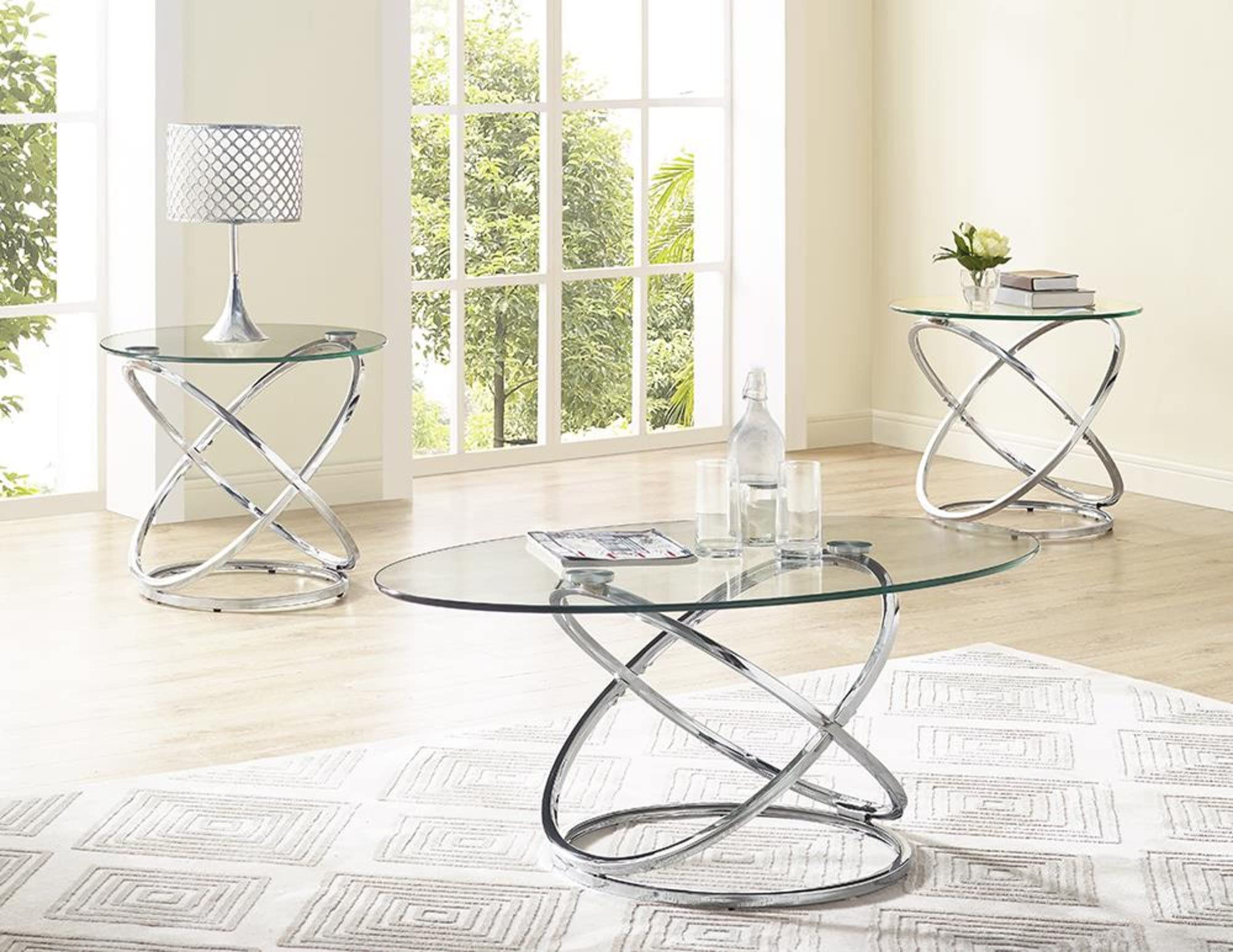 Chrome Glass 3-Piece Occasional Table Set