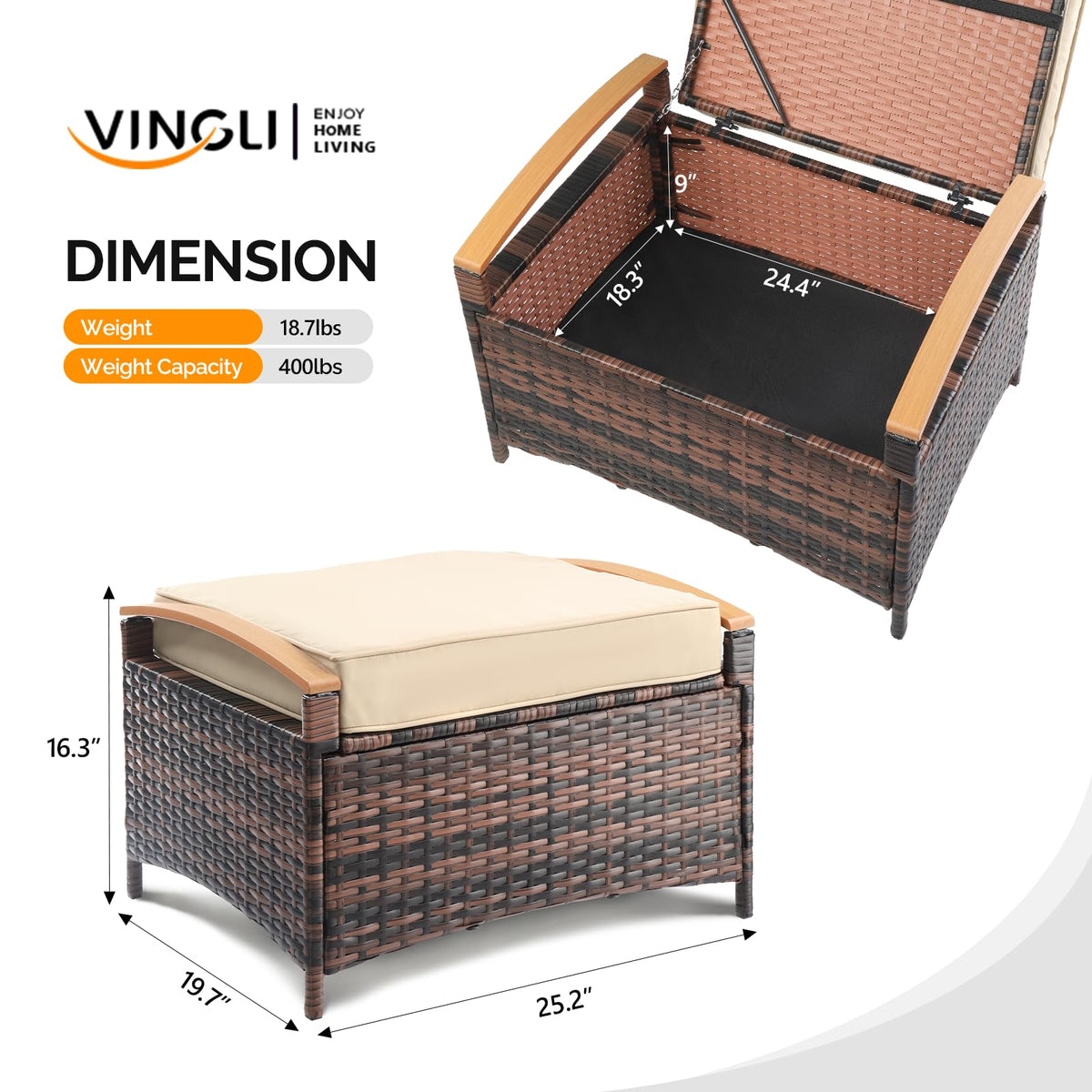 Rattan Storage Ottoman Set