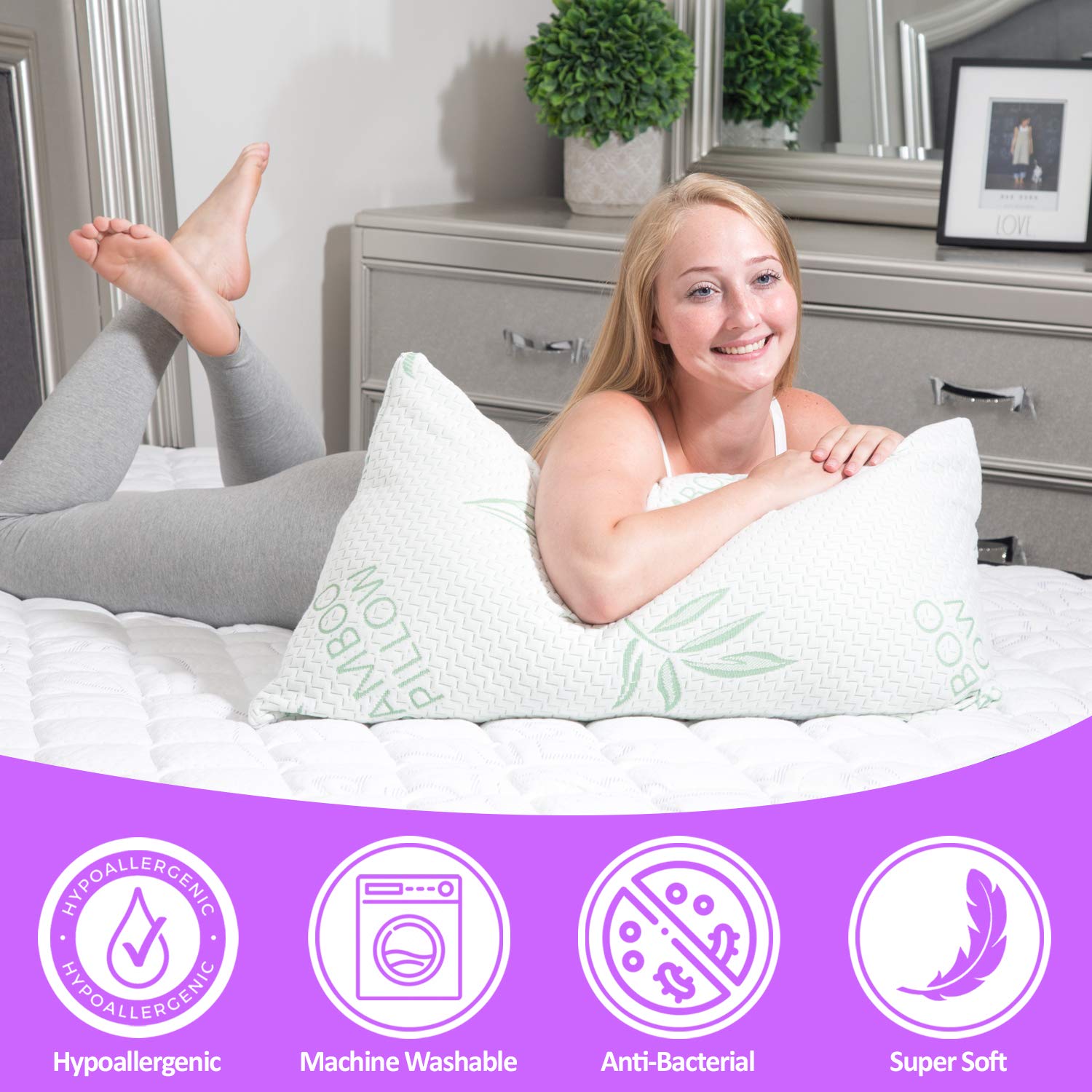 Shredded Memory Foam Bed Pillows with Removable Cover