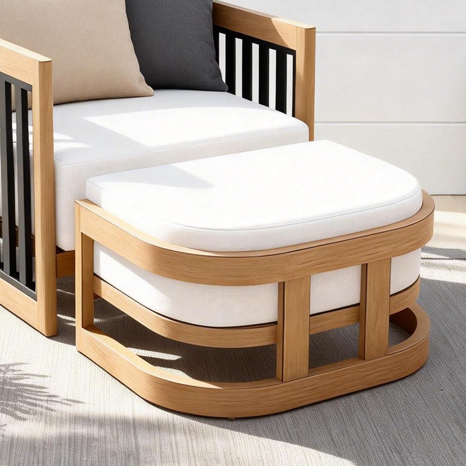 Outdoor Patio Ottoman with Cushion, Teak Finish