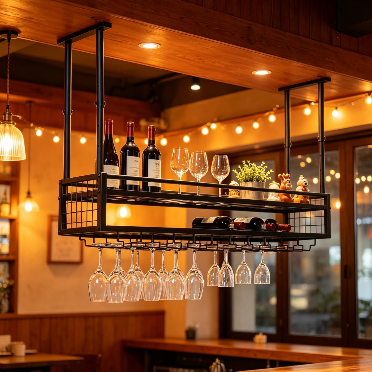 Ceiling Wine Rack Wall Mounted,Hanging Wine Glass Rack Ceiling Wine Shelf