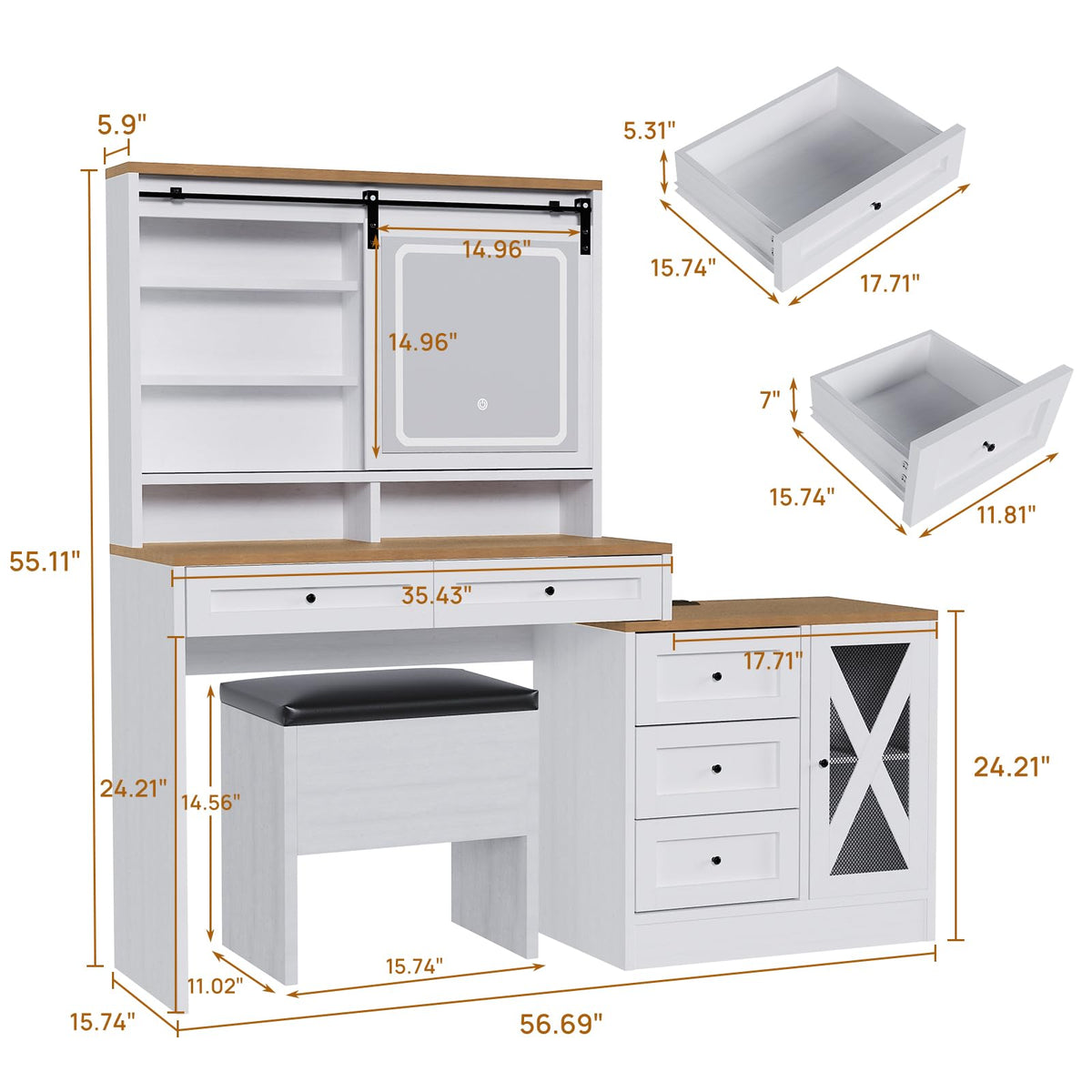 Farmhouse LED Makeup Vanity