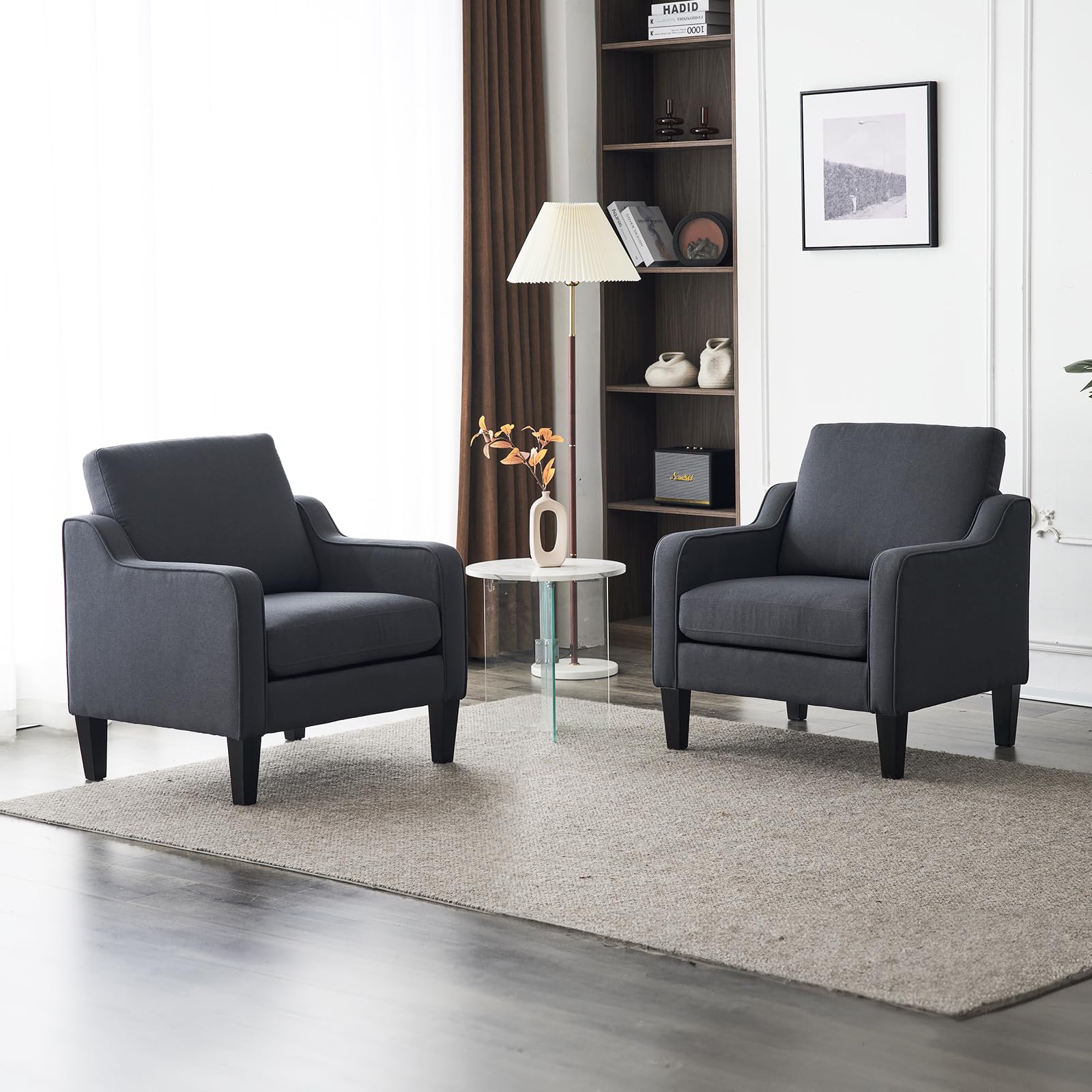 VINGLI Accent Chairs for Living Room Chairs Mid Century Modern Chair Sofa Chair Upholstered Arm Chair with Scooped Arms for Bedroom, Apartment, Office, Studio, Waiting Room, Play Room
