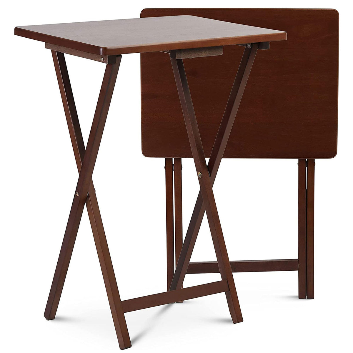 PJ Wood Folding Portable TV Snack Tray Table, Honey Oak Finish, 6-Piece Set
