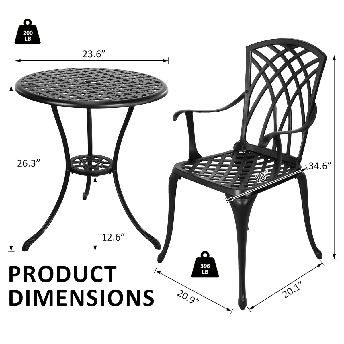 Withniture Bistro Patio Set 3 Piece,All Weather Bistro Table and Chairs Set