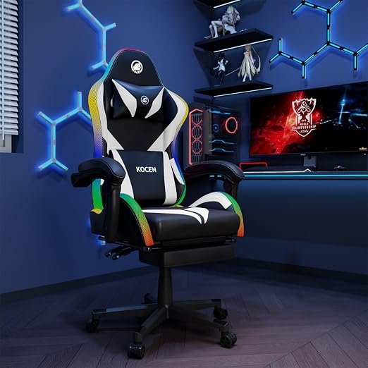 LED Gaming Chair with Reclining & Footrest