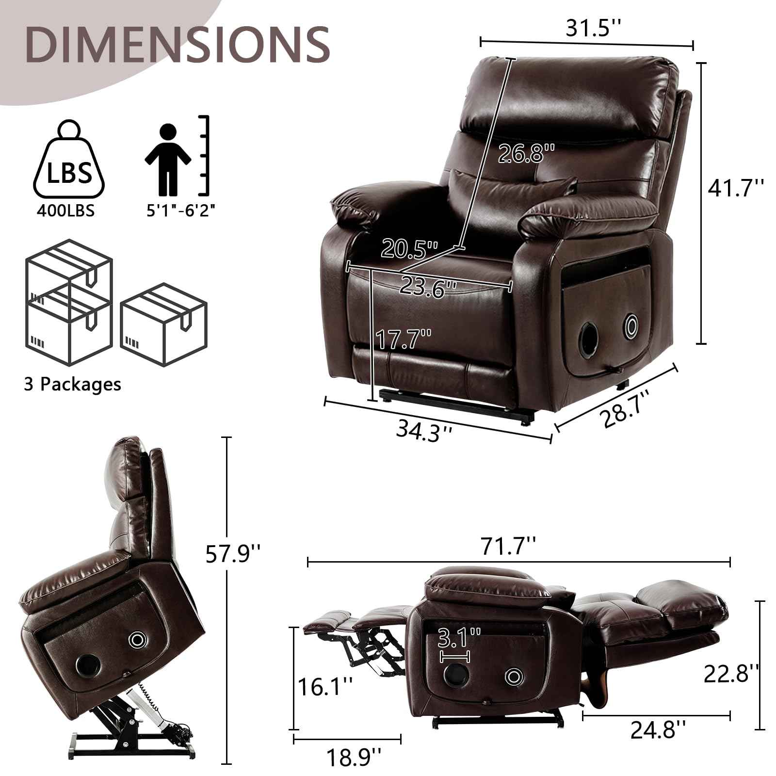 Dual Motor Infinite Position Power Lift Recliner Chair