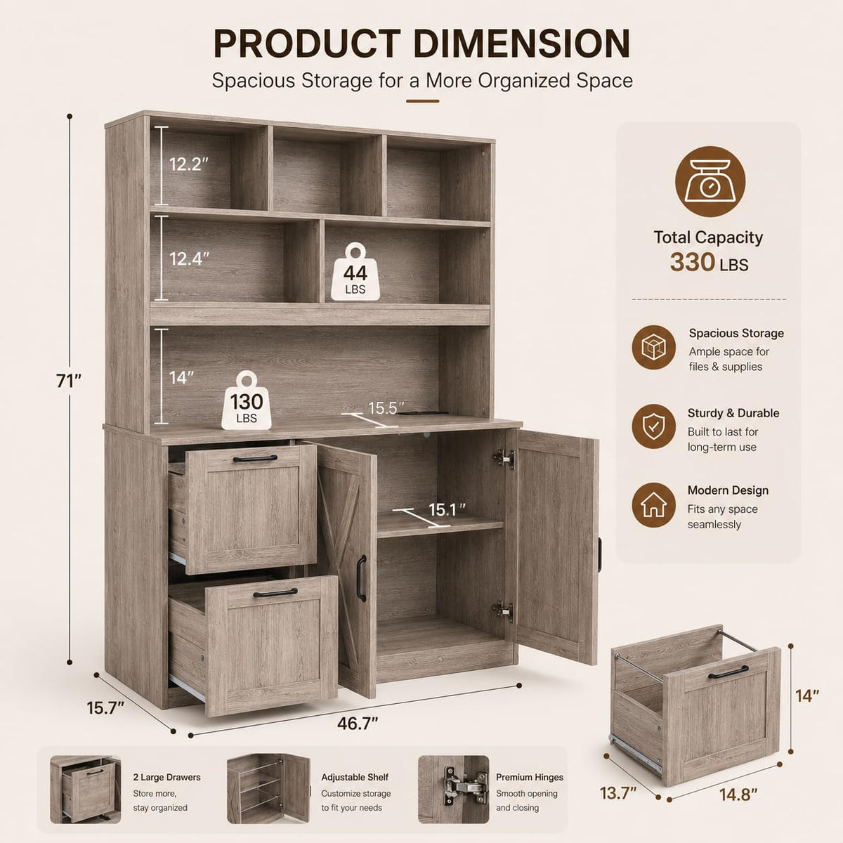 Bookshelf with File Drawers & Power Outlets
