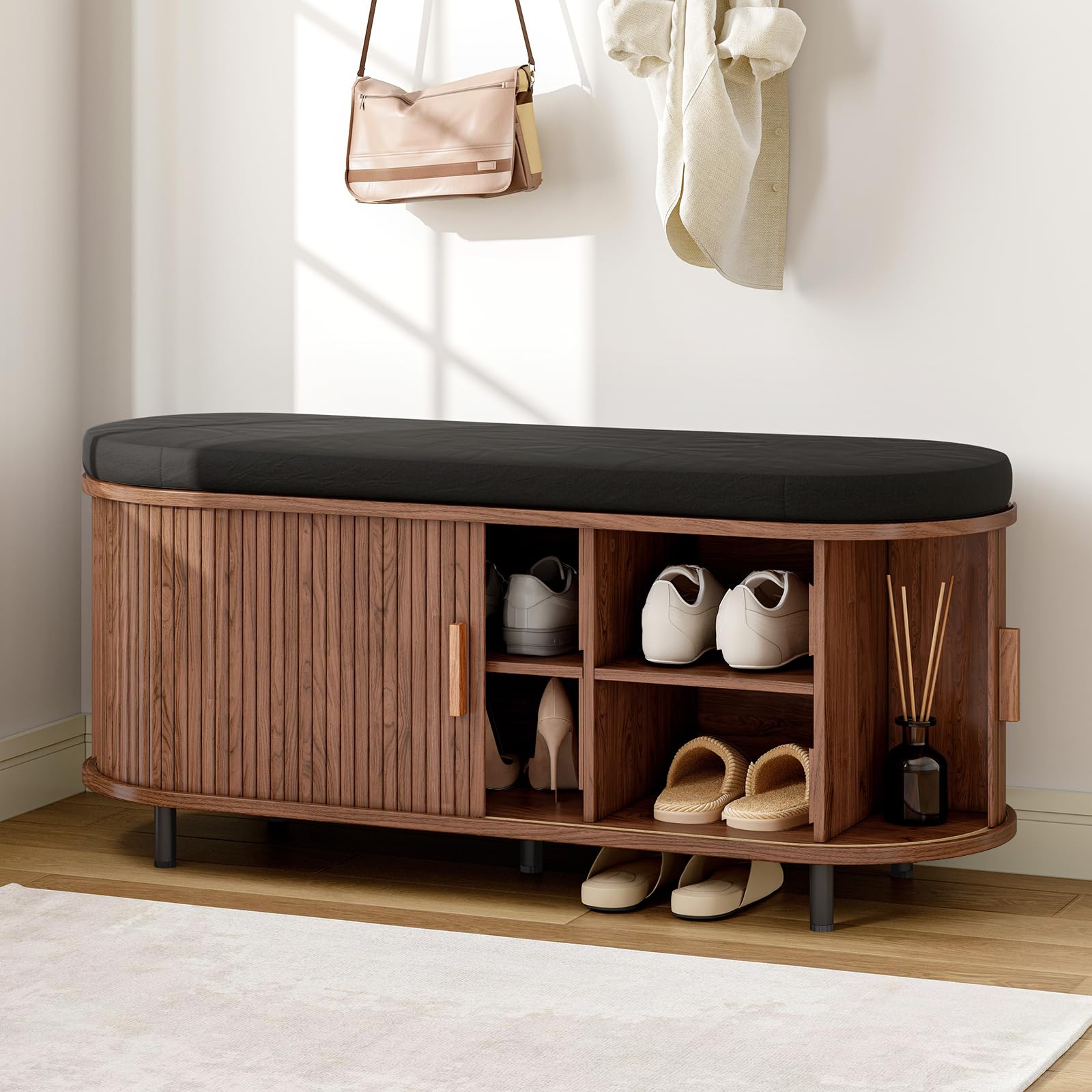 43" Fluted Shoe Storage Bench with Cushion