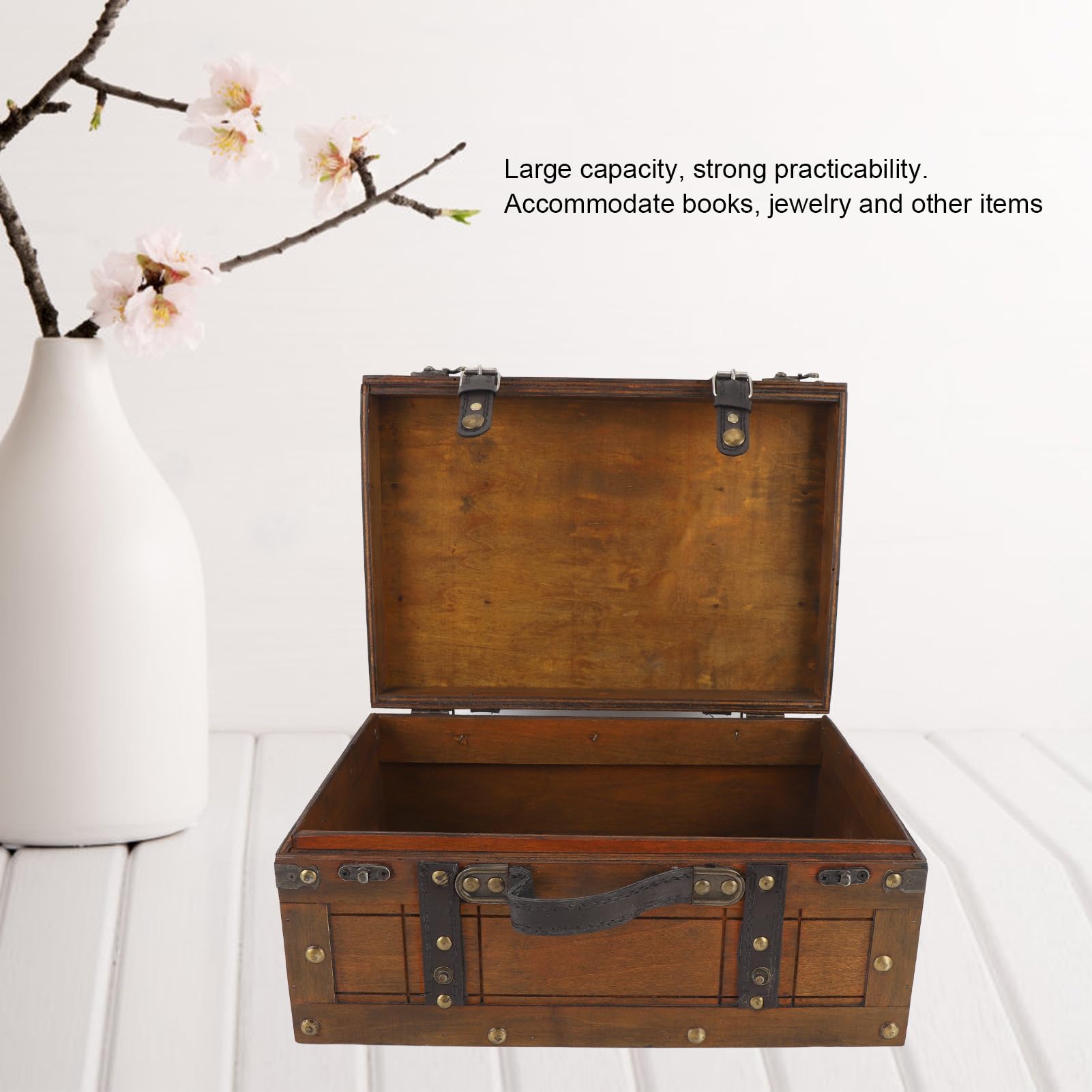 Vintage Wooden Storage Trunk with Hinged Lid