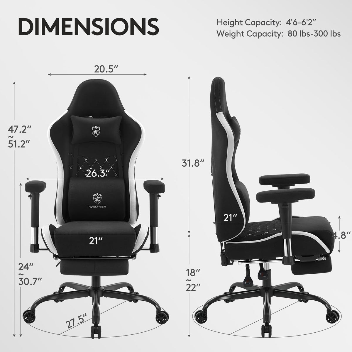 Morkprism Gaming Chair,Office Chair with Massage,Gel Pad,Black Grey