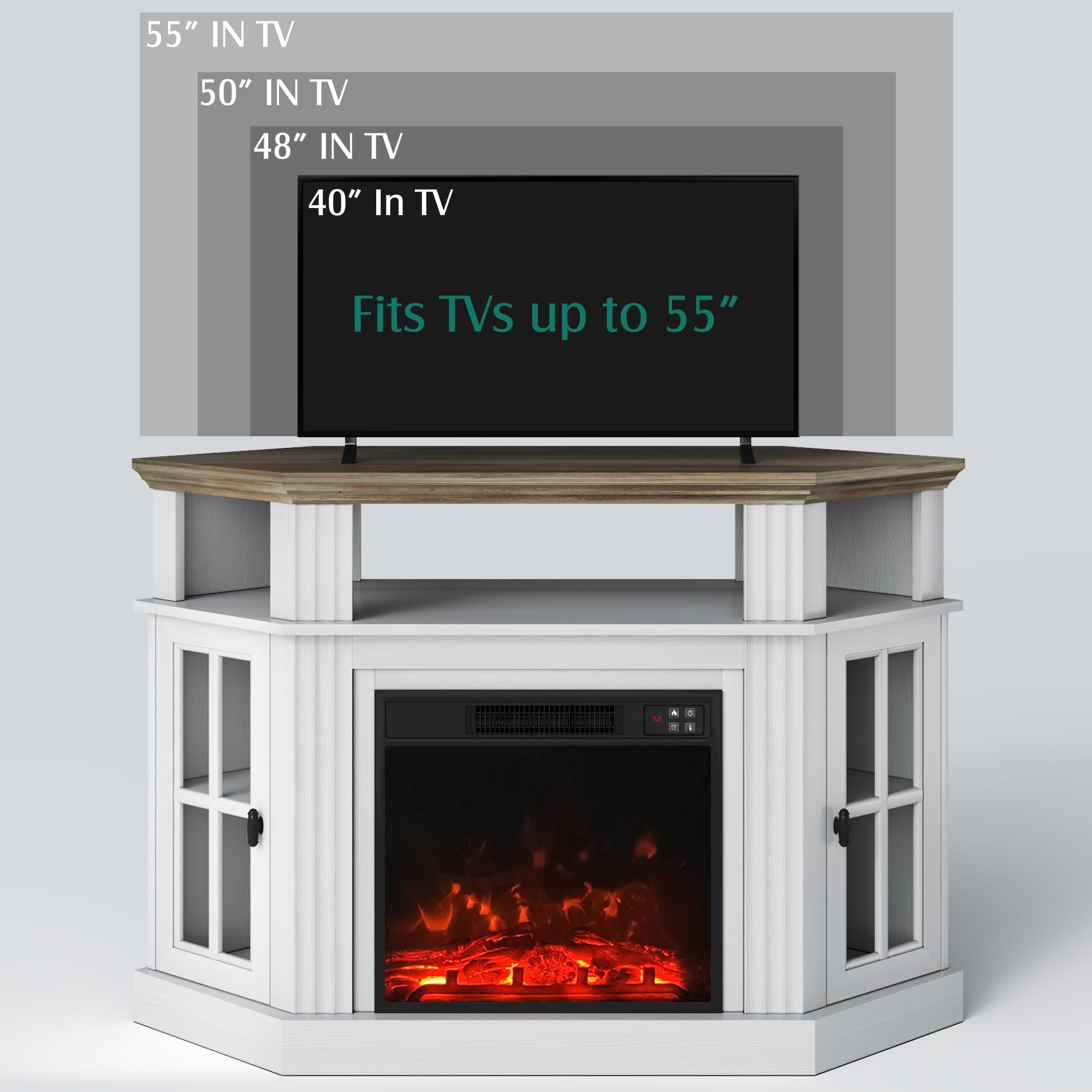 Corner Fireplace TV Stand with Storage Cabinets