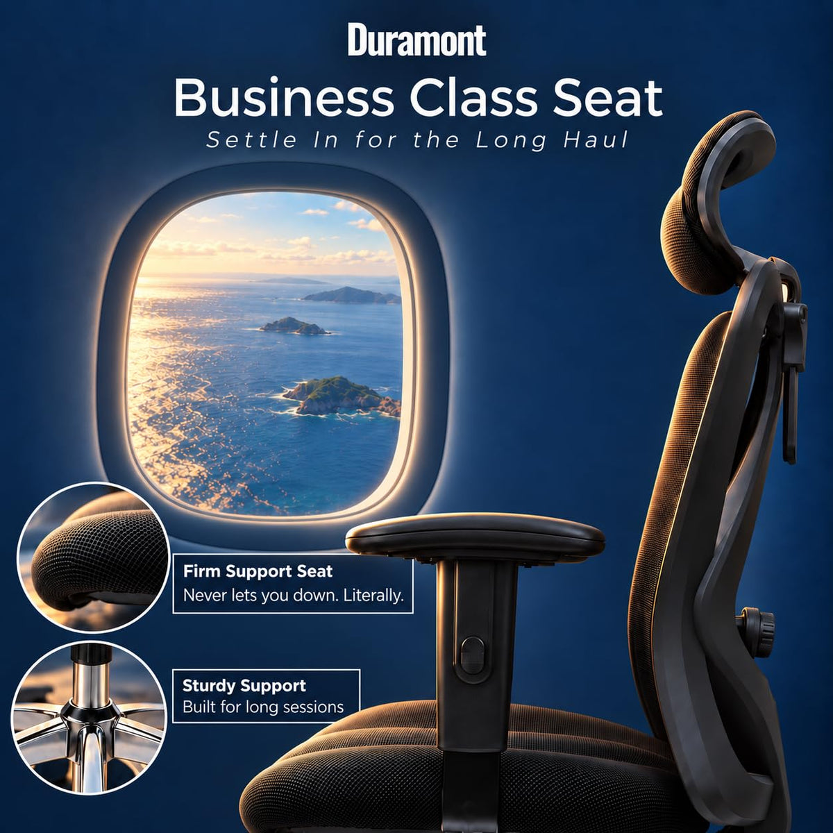 Duramont Ergonomic Office Chair with Rollerblade Wheels, Lumbar Support| High Back Chair with Breathable Mesh | Thick Seat Cushion