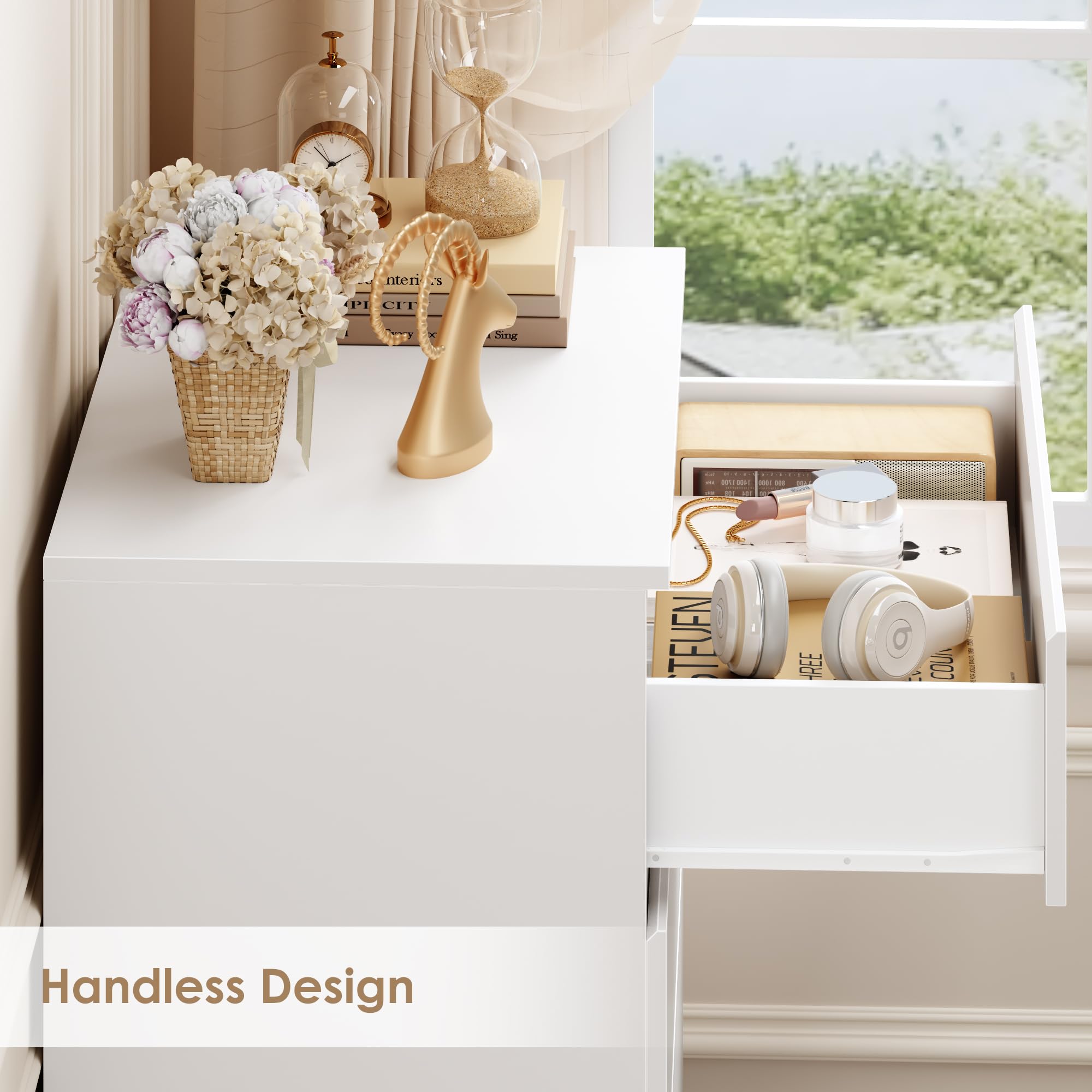 FOTOSOK White Dresser, 4 Drawer Dresser Small Chest of Drawers 23.6L x 15.7W x 31.5H in, Modern White Storage Cabinet with 4 Drawers for Home Office