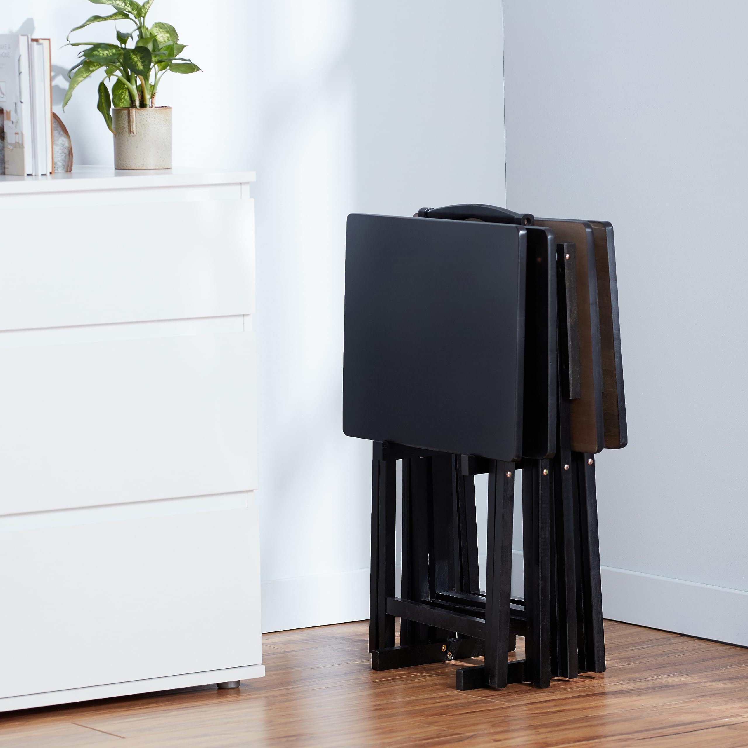 Folding TV Tray Tables with Storage Rack, Set of 4