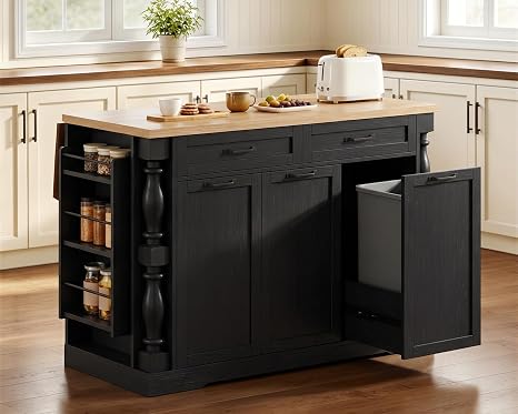 Rolling Kitchen Island with Drop Leaf & Power Outlet