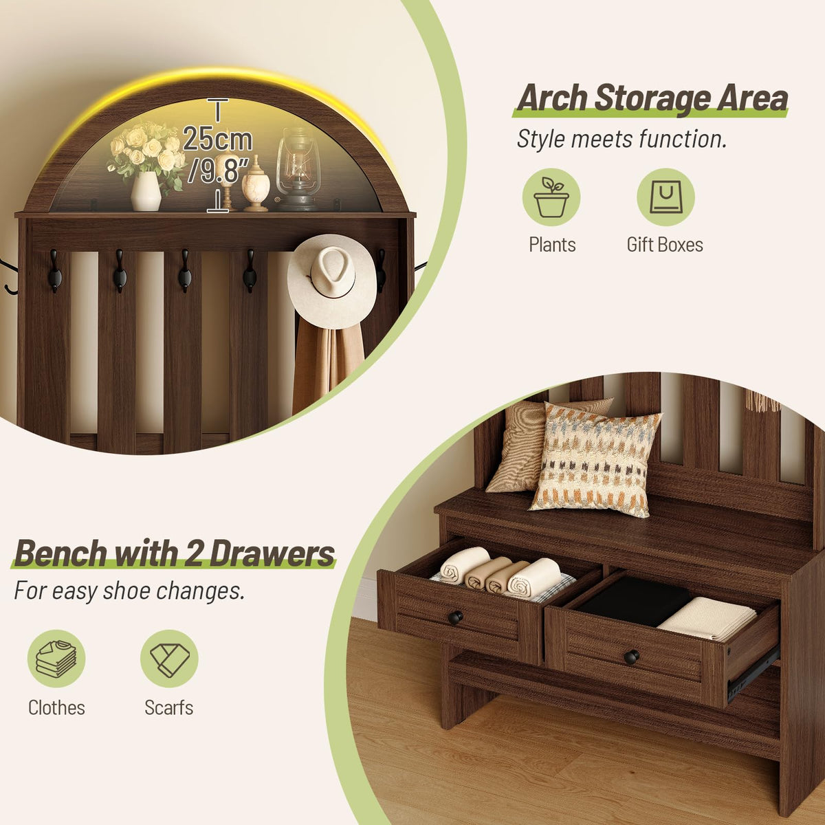 Arched Hall Tree with Storage Bench