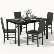 OFFWIN Dining Table Set for 4, 5-Piece Faux Marble Dining Set,4 Upholstered PU Chairs, Modern Kitchen Table Furniture for Dining Room,Compact Space-Saving Faux Marble Tabletop (Black + Black)