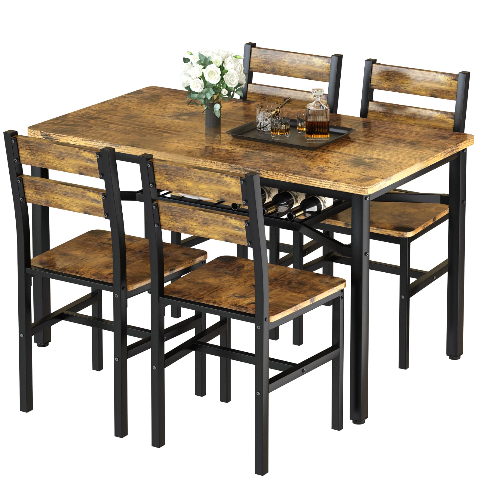 5-Piece Farmhouse Dining Table Set for 4