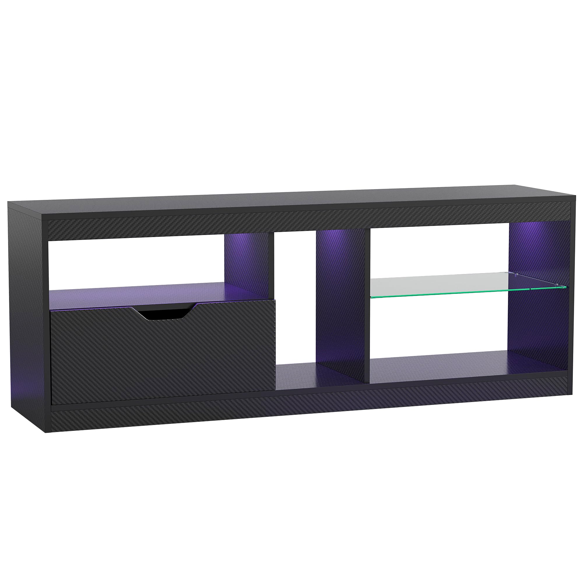 Homall LED TV Stand Mount for 65 inch, Modern Entertainment Center with LED Lights & High Glossy Cabinets, TV Cabinet Console Table with Drawer, Glass Shelves, Dynamic RGB Modes for Living Room, Black