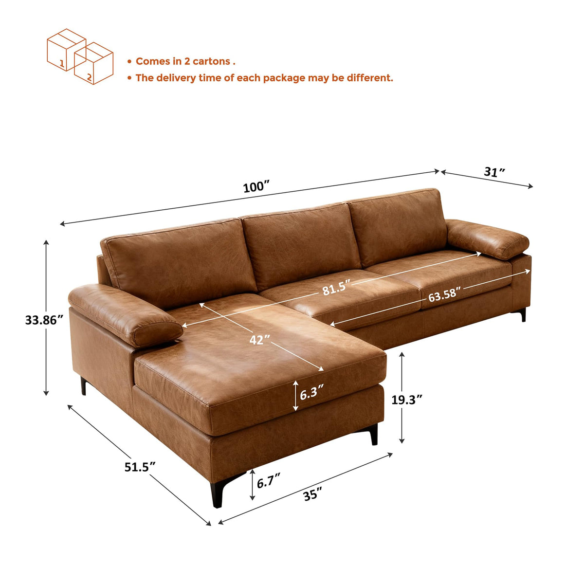 Faux Leather Reversible Chaise Sofa