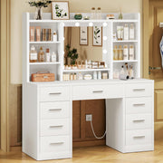 Vanity Desk with Mirror, Lights & Power Outlet