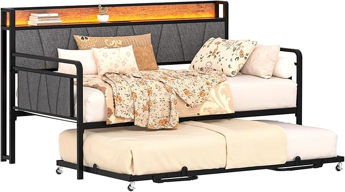 Twin Daybed with Pop-Up Trundle & LED Lights
