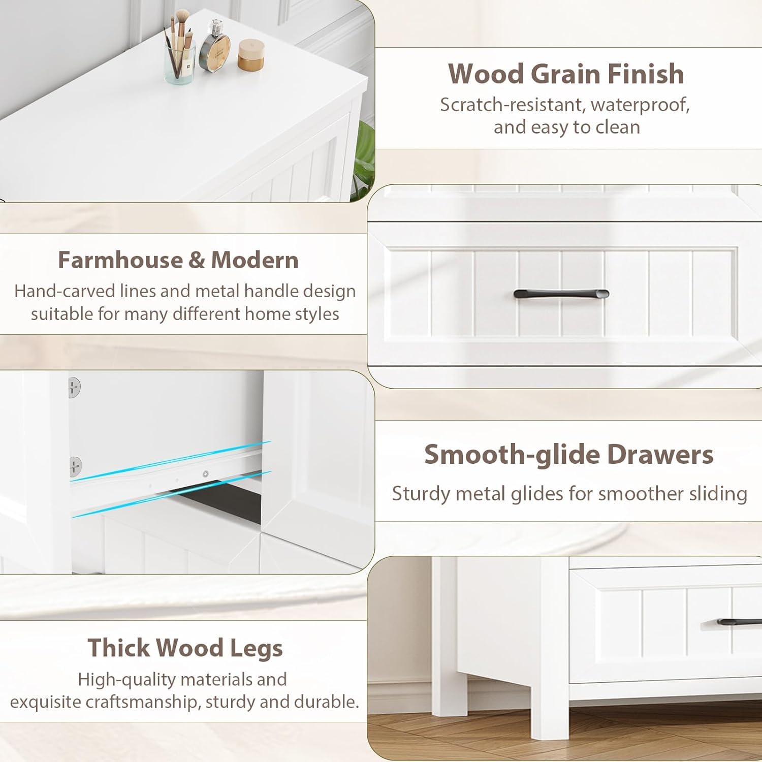 6-Drawer Farmhouse Dresser with Deep Storage