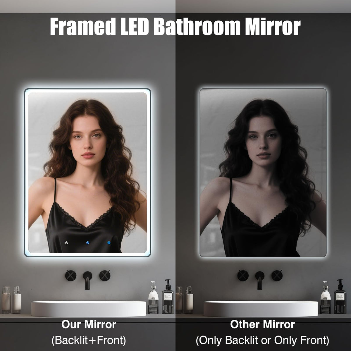 YOURYOKE 32×24 Inch Smart Vanity Bathroom Mirror with 15.6" Waterproof Touchscreen TV, Android OS, WiFi/Bluetooth/HDMI, Anti-Fog, 3-Color LED Lights for Bathroom,Bedroom,Hotel&Spa Wall Mounted