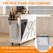 VVFLU 51.8" Kitchen Island Cart with Trash Can Storage, Kitchen Island on Wheels with Power Outlet & Drop Leaf, Rolling Kitchen Cart with Towel Rack & Spice Rack, Mobile Islands Table for Kitchen