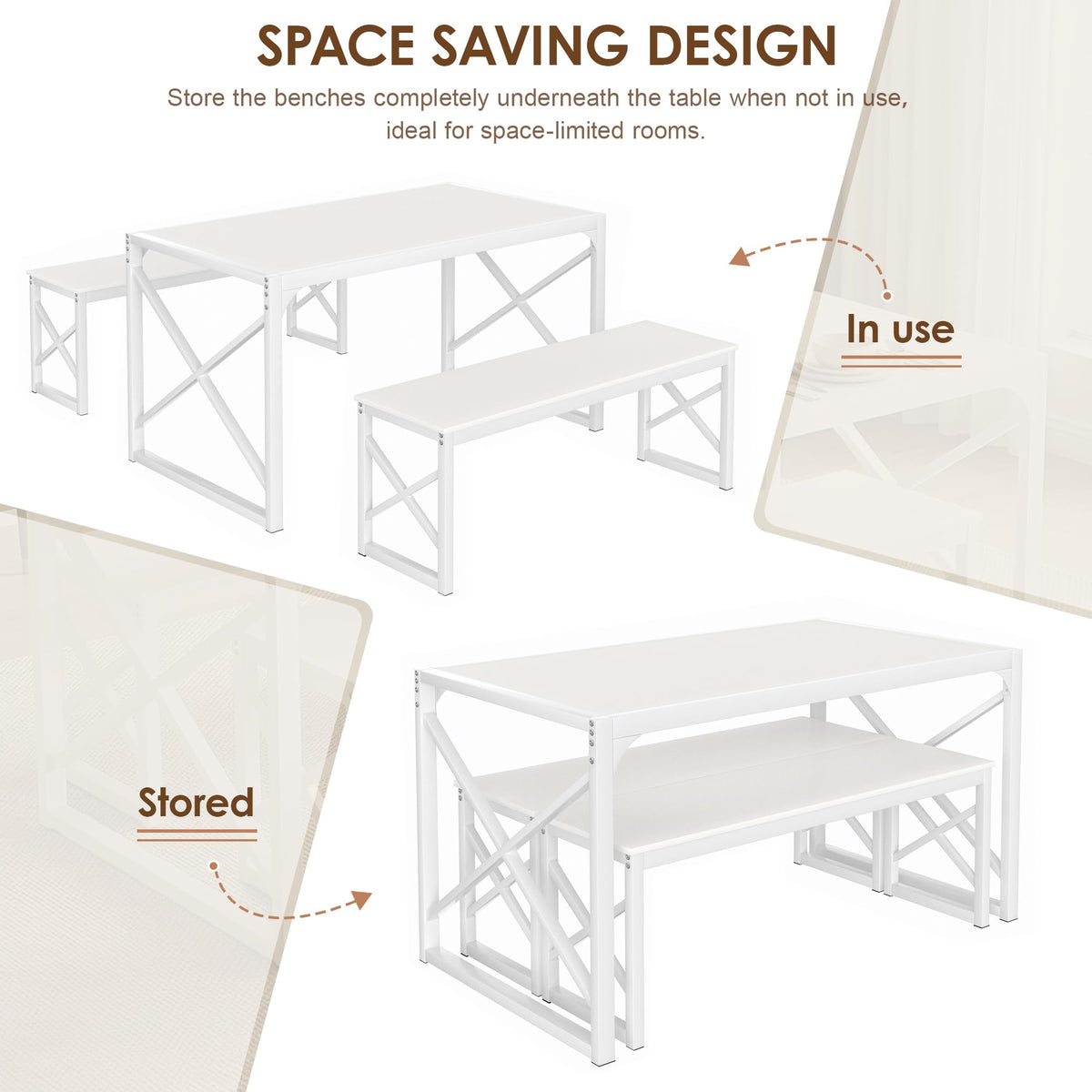 White Dining Table Set with Benches