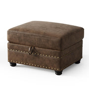 Faux Leather Storage Ottoman with Nailhead Trim
