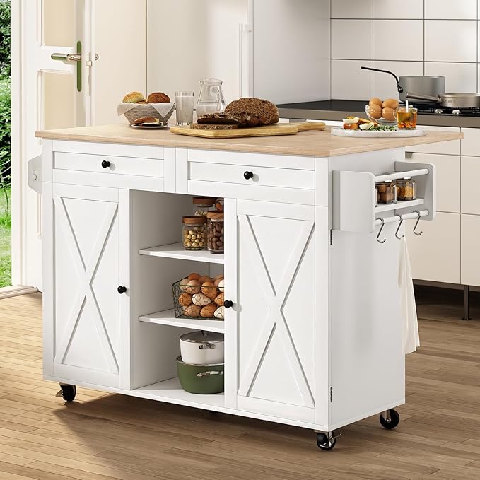 Rolling Kitchen Island with Drop Leaf
