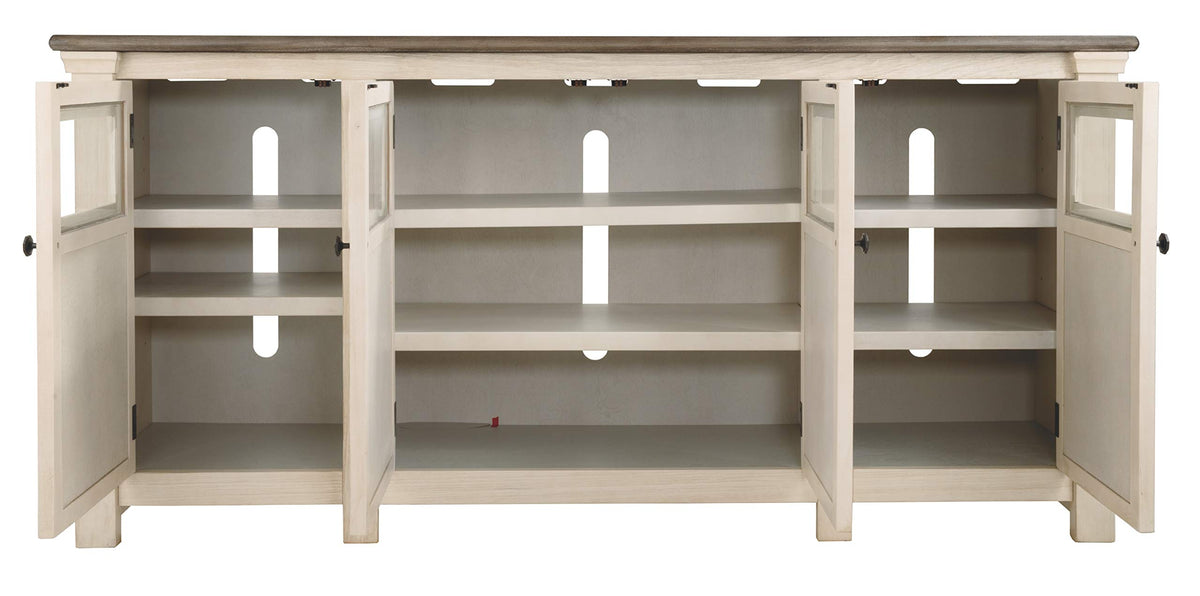 Signature Design by Ashley TV Stand, 74" Farmhouse, White/Weathered Gray