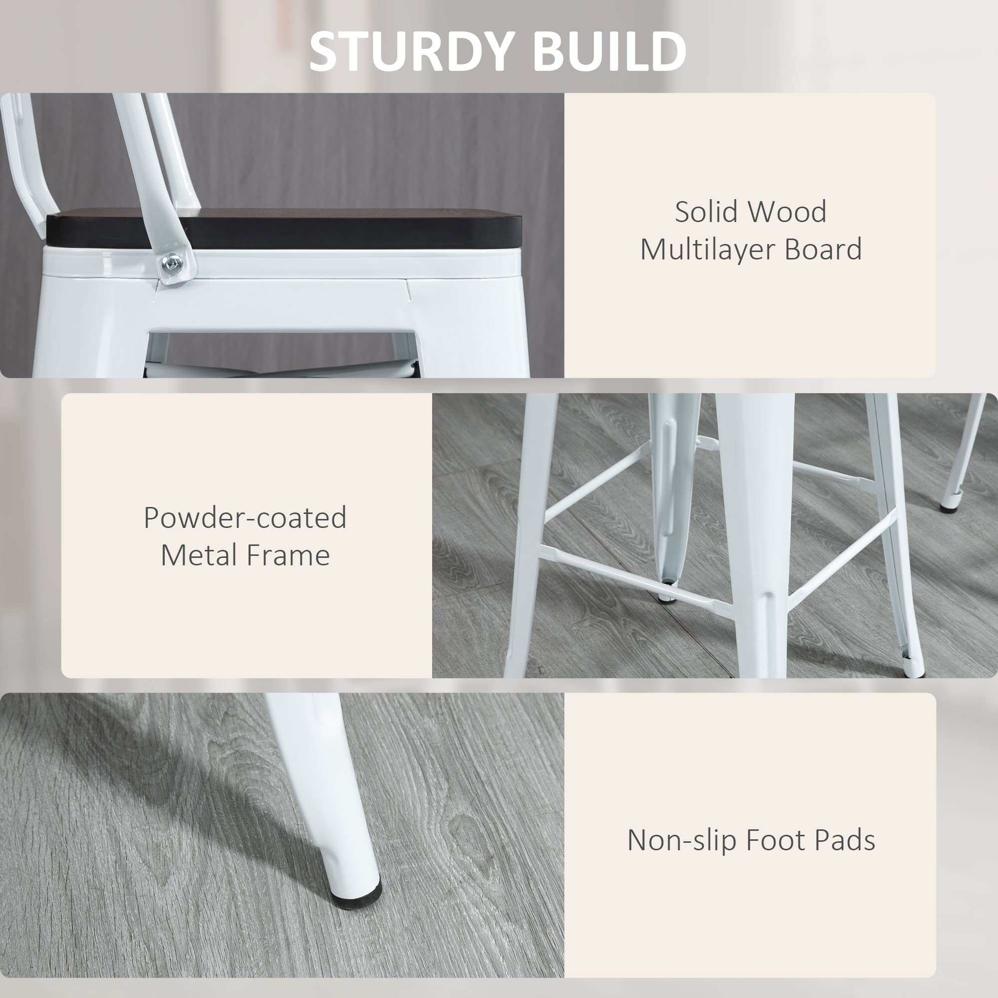 3-Piece Bar Height Dining Table Set with Footrests